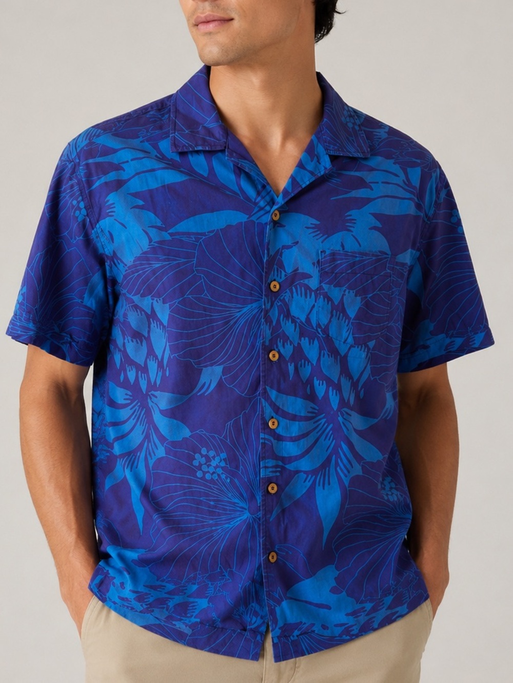 Desigual Hawaii Tropical Short-Sleeve Button Down Size M Blue Vacation Summer